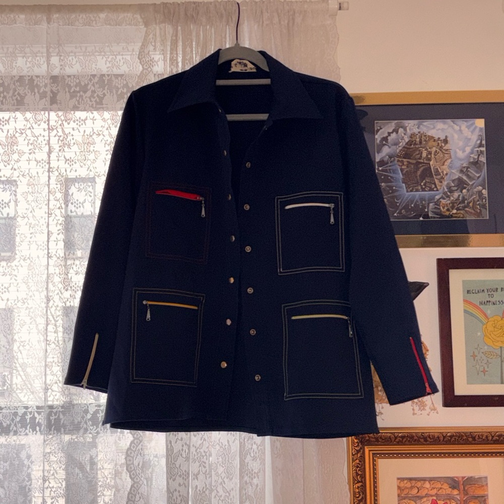 Men's Navy Utility Jacket with Contrast Zipper Accents